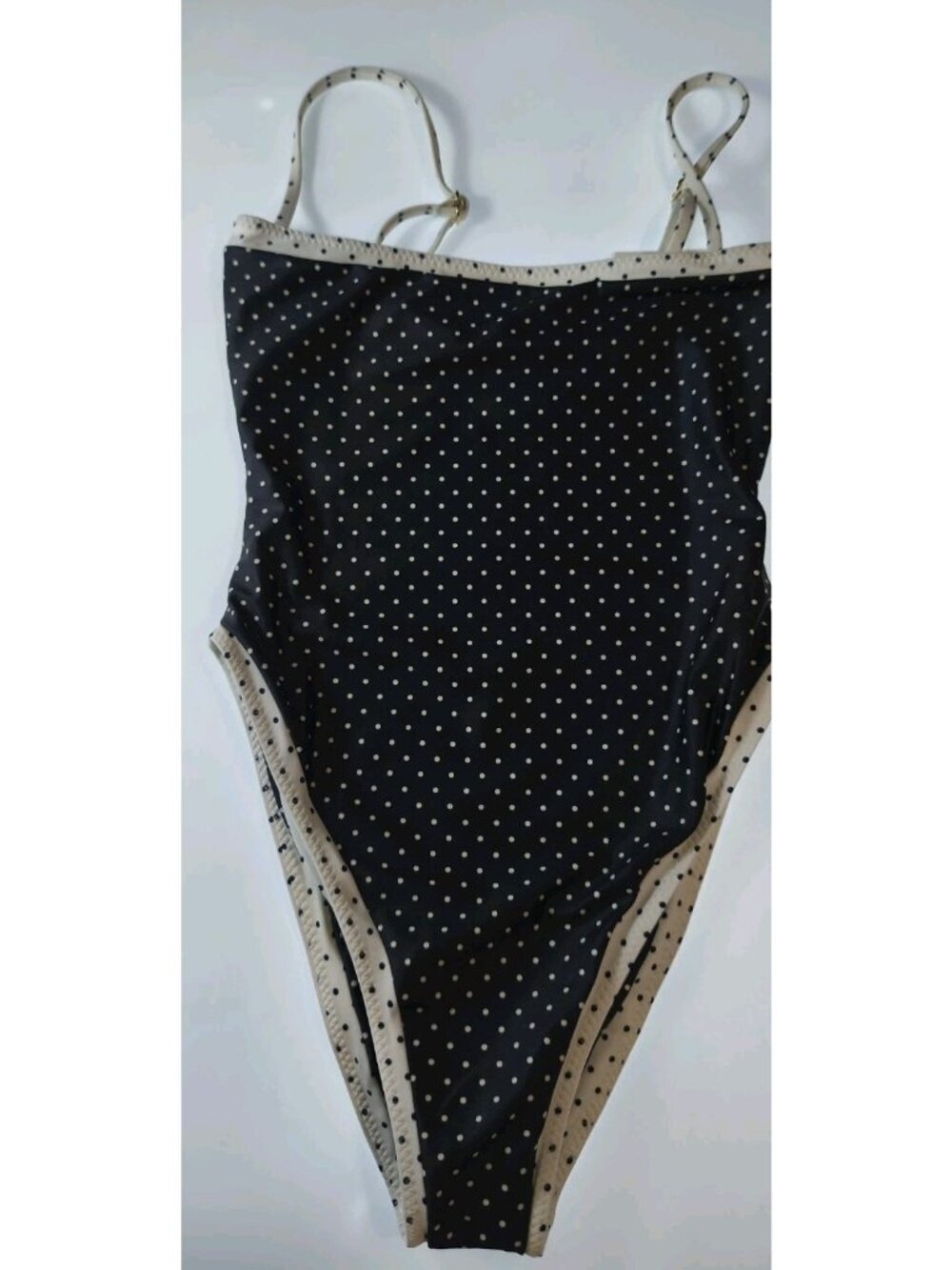 SAME Los Angeles One Piece Swimsuit XS Black Polka Dot High Cut Low Back NWT